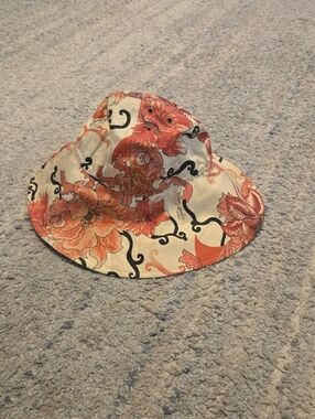 Just Cavalli Floral Bucket Hat Gold Glitter Accents Size S Made in Italy